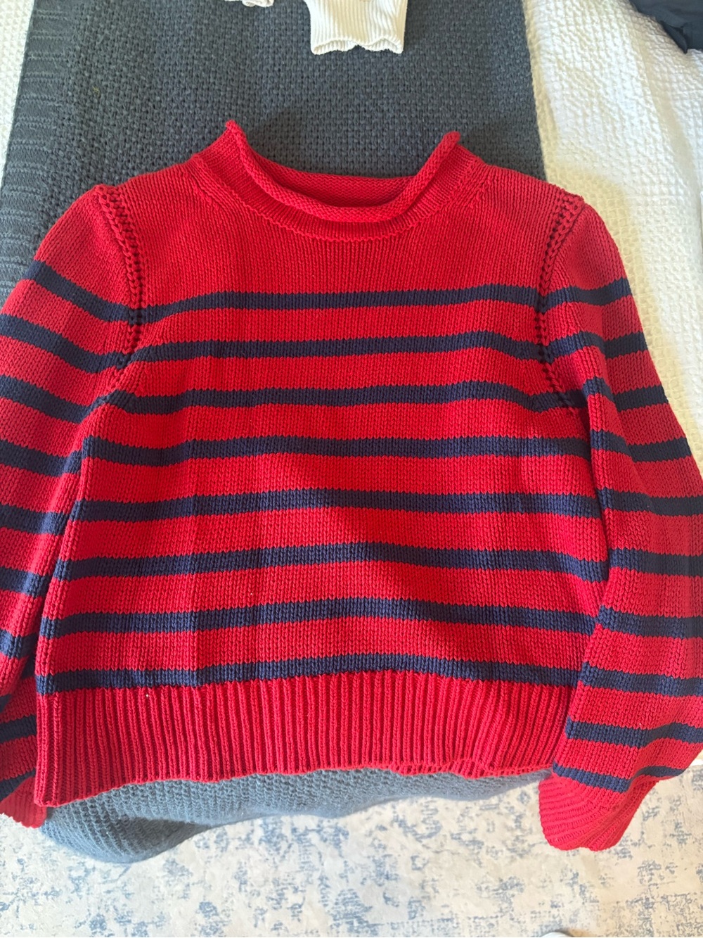 J. Crew Red and Navy Striped Rollneck Crewneck Sweater